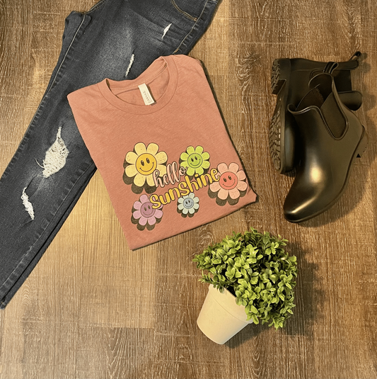 Vintage Hello Sunshine Smiley Daisies Tee