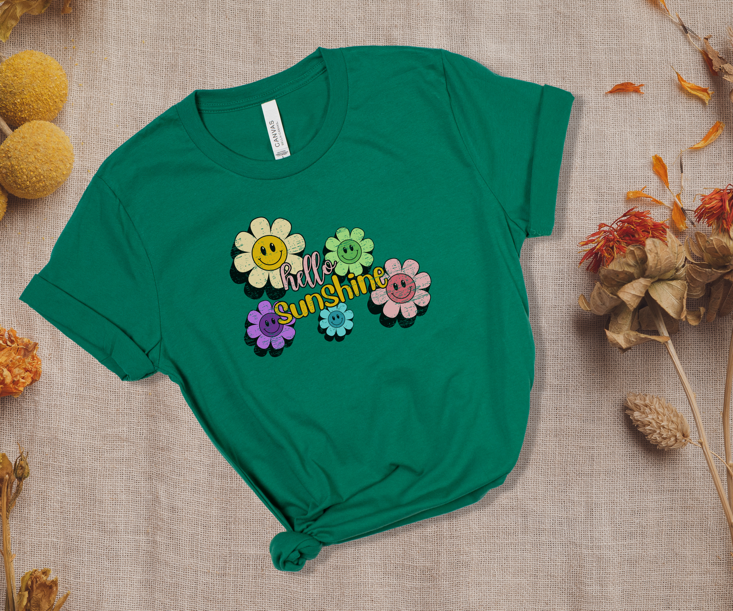 Vintage Hello Sunshine Smiley Daisies Tee