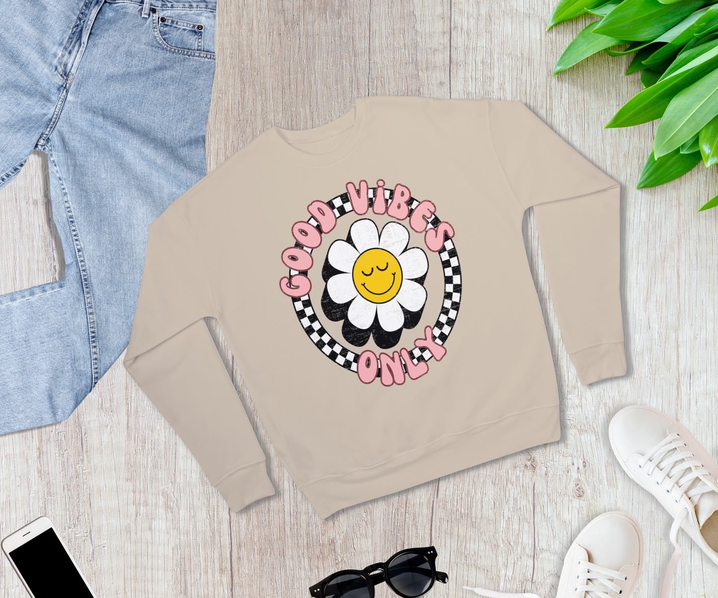 Retro Good Vibes Only Crewneck Sweatshirt