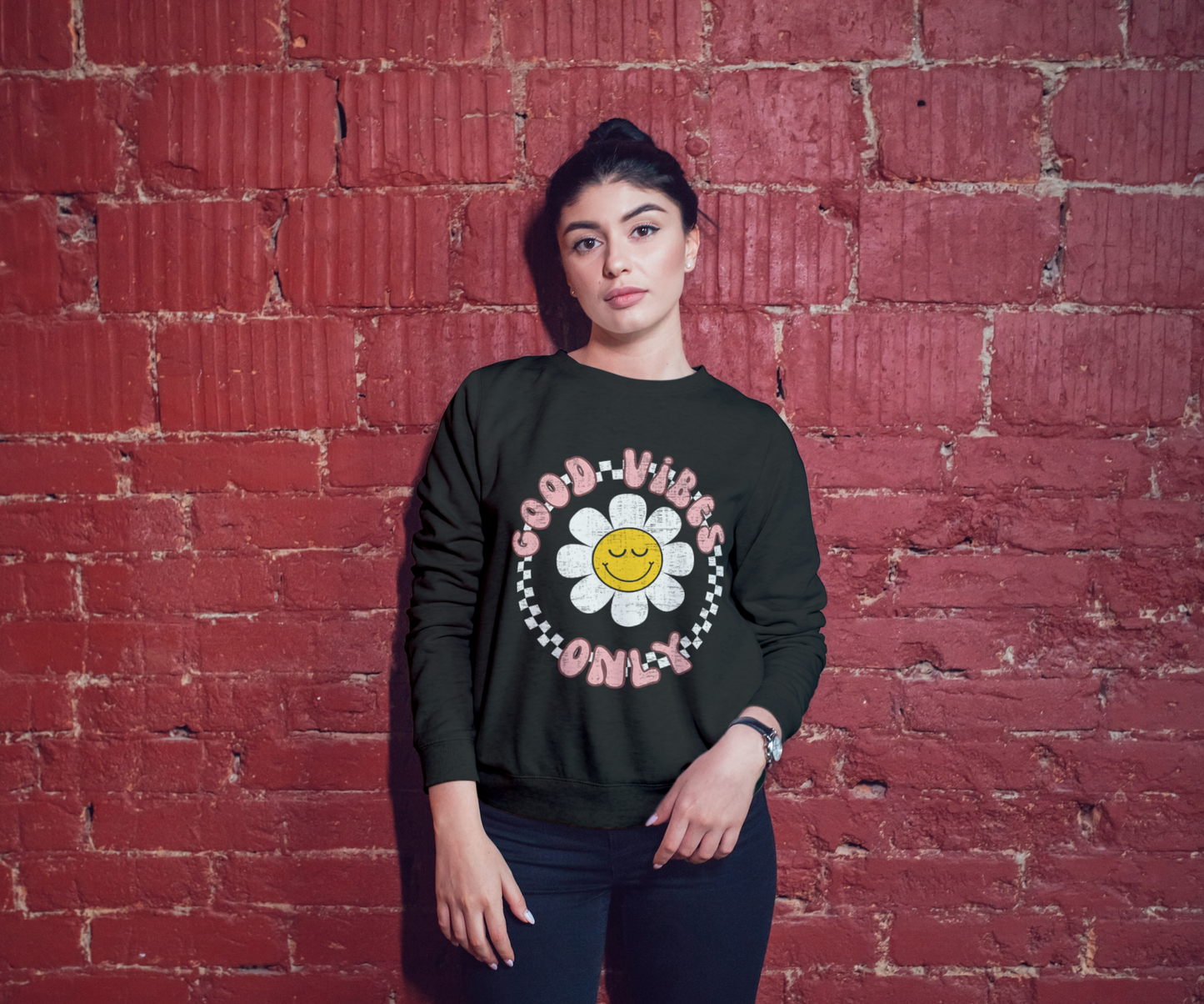 Retro Good Vibes Only Crewneck Sweatshirt